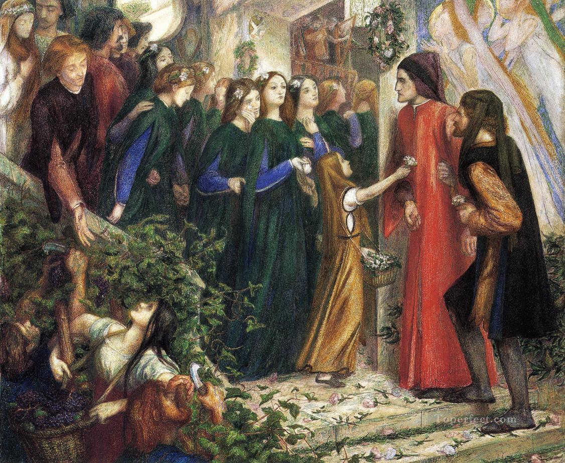 Beatrice Meeting Dante at a Wedding Feast Denies him her Salutation Pre Raphaelite Brotherhood Dante Gabriel Rossetti Oil Paintings